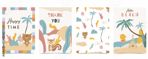 Collection of kid postcard set with bear, rainbow, sun.Editable vector illustration for website, invitation,postcard and sticker