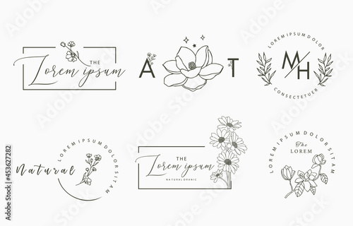 Line object collection with hand,magnolia,rose,lavender,leaf,flower,sunflower