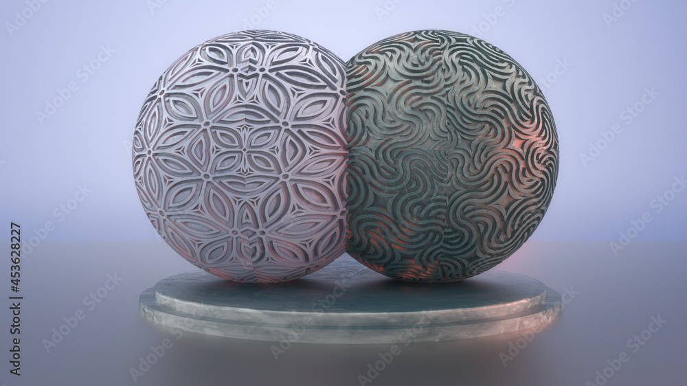 3d render. Fusion of two metal spheres 3d render. Fusion of two metal spheres