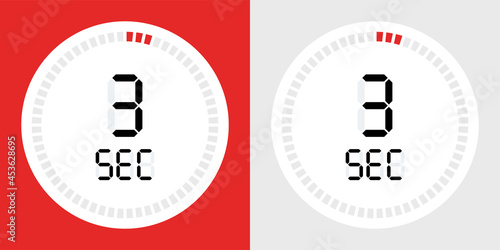 Countdown timer icon. 3 seconds digital counting  photo