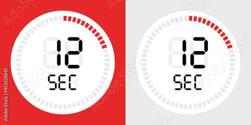 12 seconds counting timer icon. Digital timer symbol