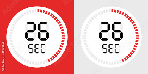 26 seconds counting timer icon. Digital timer symbol