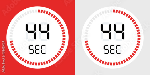 Stopwatch, timer icon. 44 seconds counting symbol