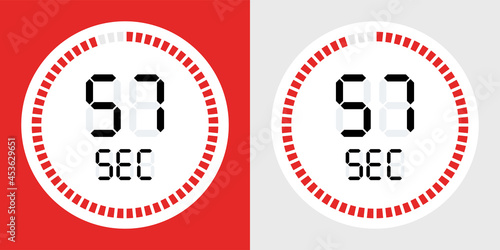 57 seconds timer clock icon vector illustration.