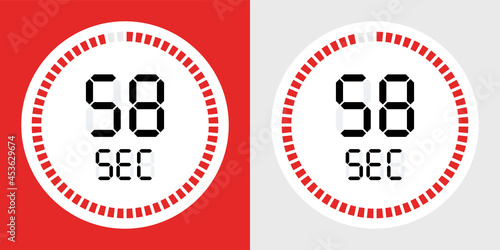 58 sec, Countdown time digital stop chronometer symbol
