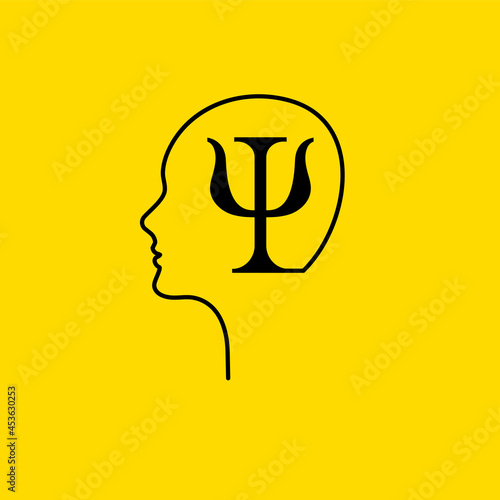 Letter psi and profile. Psychology logo. Psychologist icon