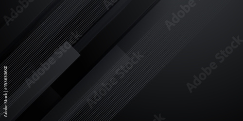 Abstract 3D black banner background with striped shapes