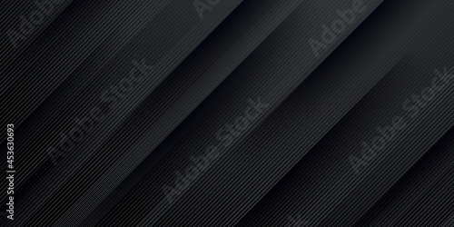Abstract 3D black banner background with striped shapes