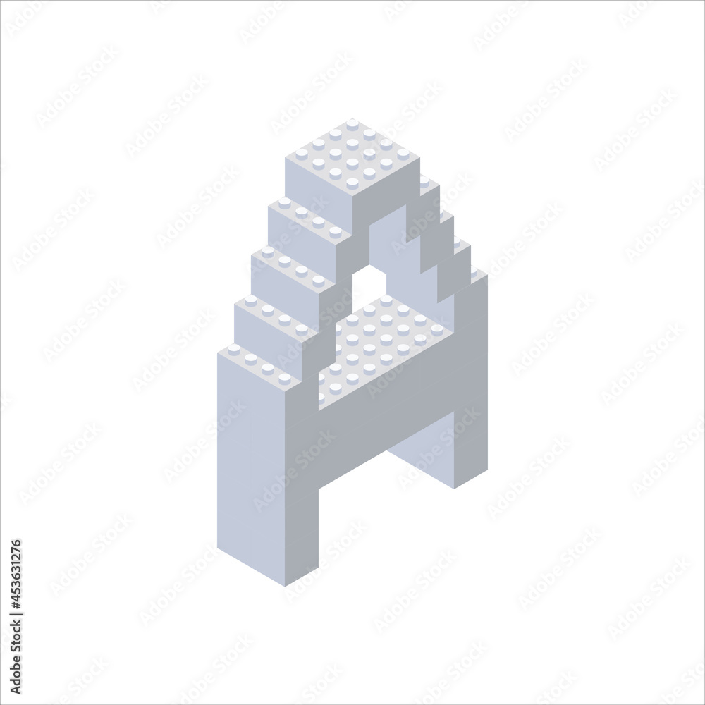 Naklejka premium Isometric font made from color plastic blocks. The children s designer. Letter A. Vector illustration