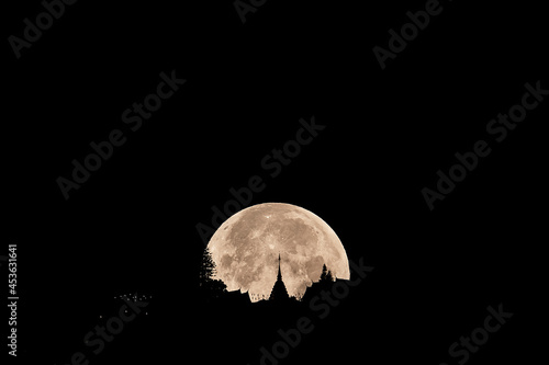 Moonset on the pagoda at Wat Phrathat Doi Suthep

