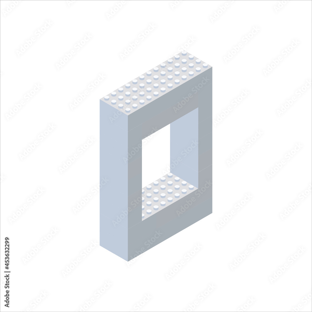 Isometric font made from color plastic blocks. The children s designer. Letter O. Vector illustration