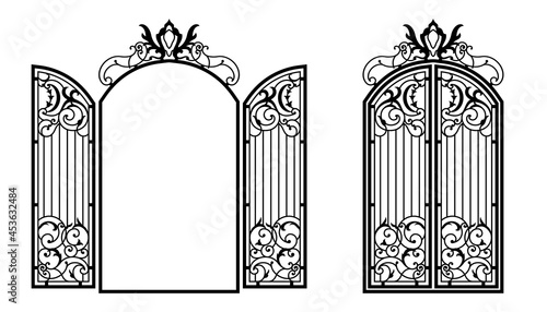 Silhouette of an ancient gate.Decorative architectural element for laser cutting. Vector illustration photo