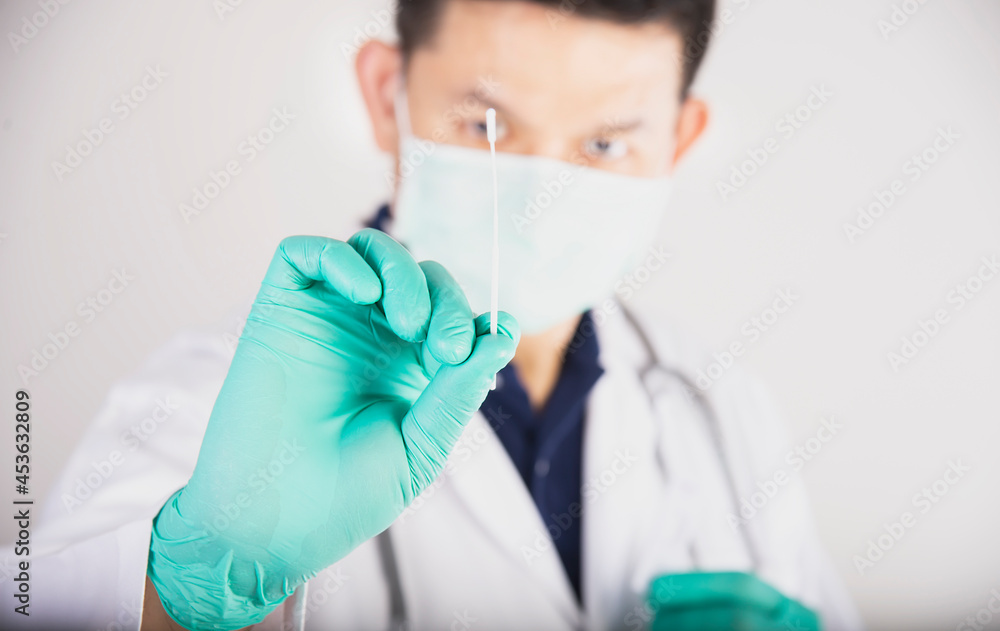 Doctor showing rapid antigen test Covid -19 self repid test set Doctor showing rapid antigen test Covid -19 self repid test set