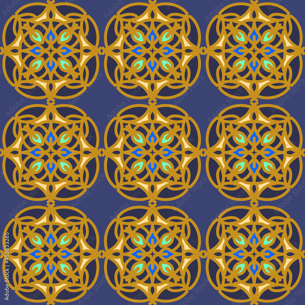Color pattern in oriental style for printing. Luxurious ornament - palace, for a mosque, decoration of architecture. Vector illustration.