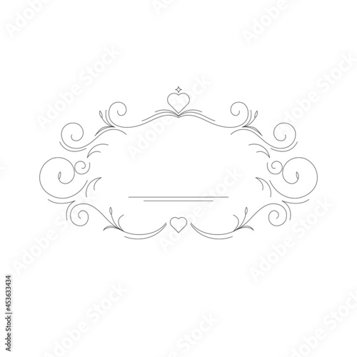 Elegant linear frame, modern monogram template. Mockup for printing wedding cards and invitations. Vector illustration.