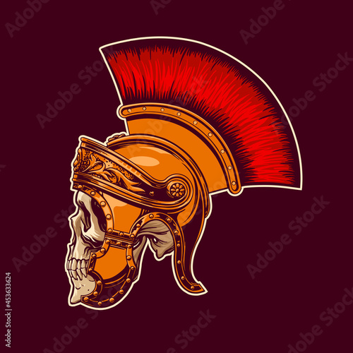 Skull in a gladiator s helmet in vintage style for printing on T-shirts, bags, mugs. Vector illustration.