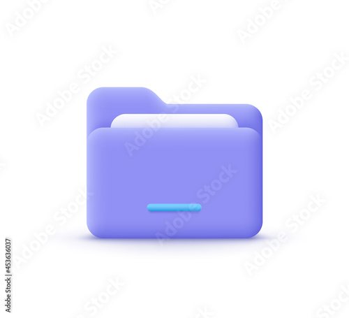 3d cartoon style minimal folder with files, paper icon. File management concept.