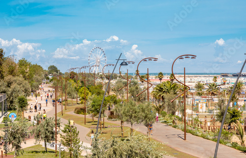 Rimini, Italy "Parco del mare" the new suggestive and attractive park of the sea on the beach of Rimini. Opened in 2021.