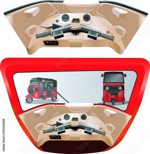 Auto Rickshaw Indian Three wheeler Inside View New Cabin Dashboard