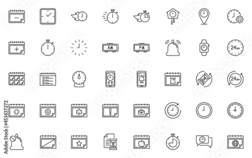 set of time and date line icons, calendar, event, schedule, management