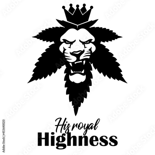 Valokuva Roaring lion with crown in cannabis leaf