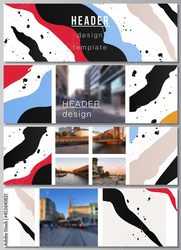 Vector layout of headers, banner design templates for website footer design, horizontal flyer design, website header backgrounds, creative agency, corporate, business, portfolio, pitch deck, startup.