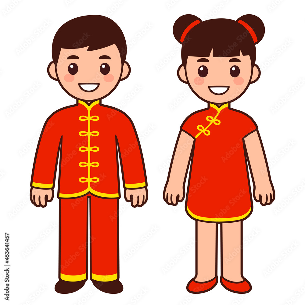 Cartoon children in traditional Chinese costumes Cartoon children in traditional Chinese costumes