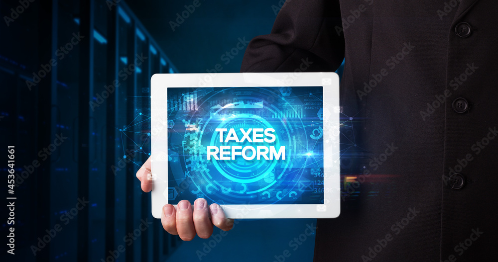 Person holding tablet, business concept