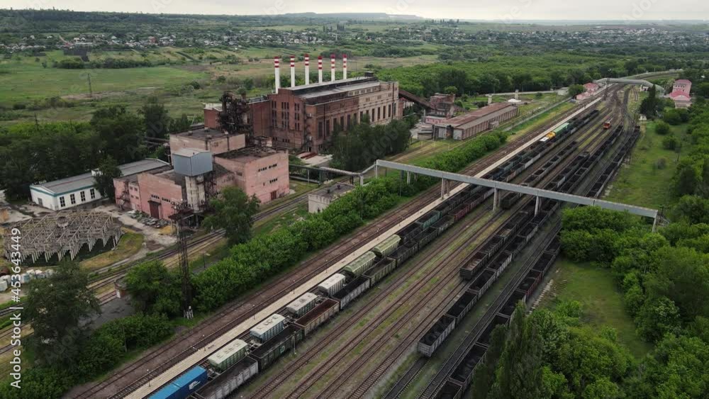 drone movement along railway tracks with a bunch of wagons drone movement along railway tracks with a bunch of wagons