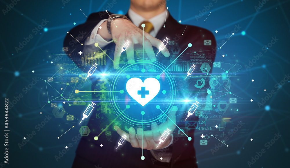 Hand holding healthcare icons concept Hand holding healthcare icons concept