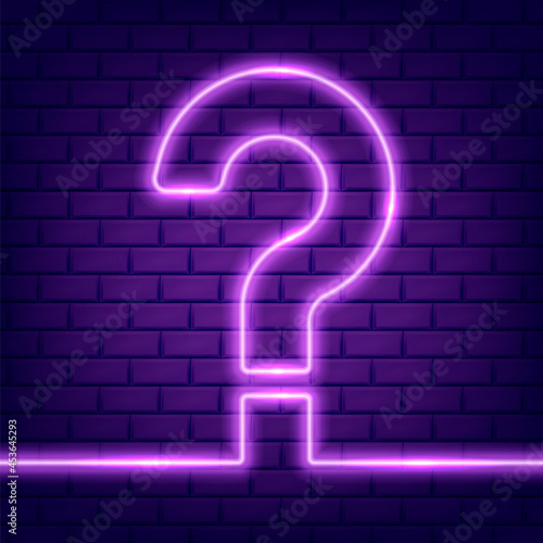 Glowing outline neon question mark or sign on black background, ui and ux light icon and bright symbol. Vector illustration.