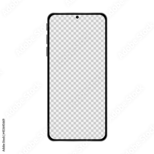 Realistic model smartphone with transparent screen. Smartphone mockup. Device front view. Vector illustration.