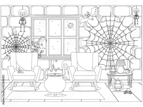 Coloring book on the theme of the celebration of Halloween. Vector illustration on a white background.