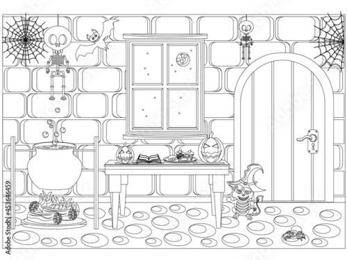 Coloring book on the theme of the celebration of Halloween. Vector illustration on a white background.