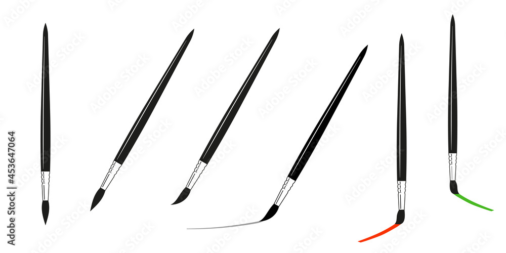 Set of artist brushes icons in different actions isolated on white background Set of artist brushes icons in different actions isolated on white background