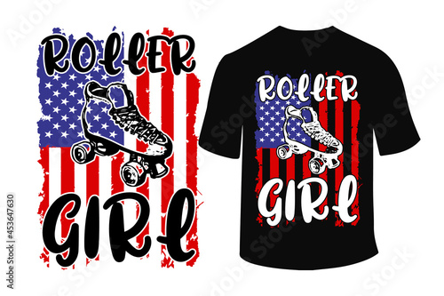 Roller Girl T-Shirt Design With USA Flag