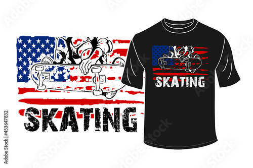 Skating t-shirt design vector - with American flag.