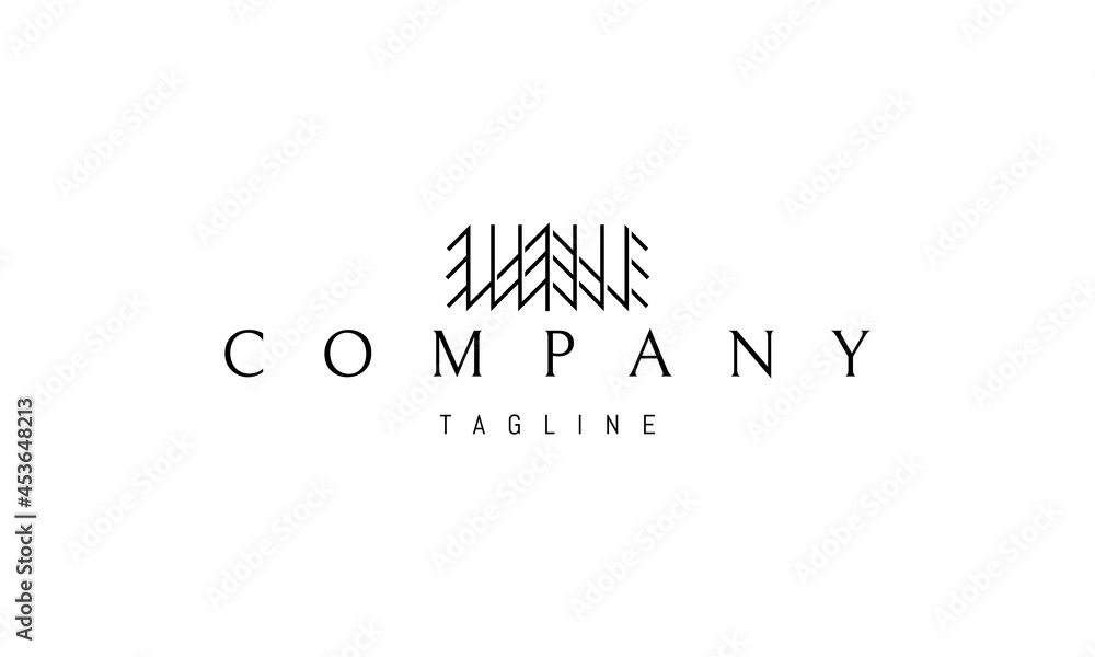 Fototapeta premium Vector logo on which an abstract image of a pine forest and mountains in a linear style.