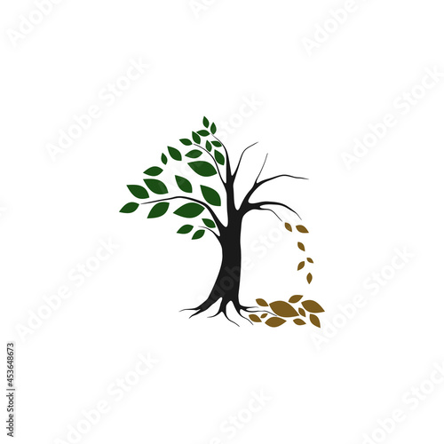 The concept image of ecology. Half alive and half dead tree. Environment concept
