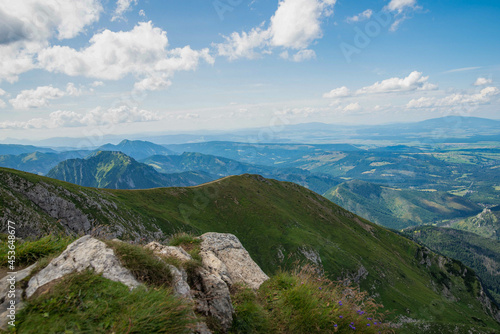 Tatra mountains aerial view with blue cloudy sky, Poland