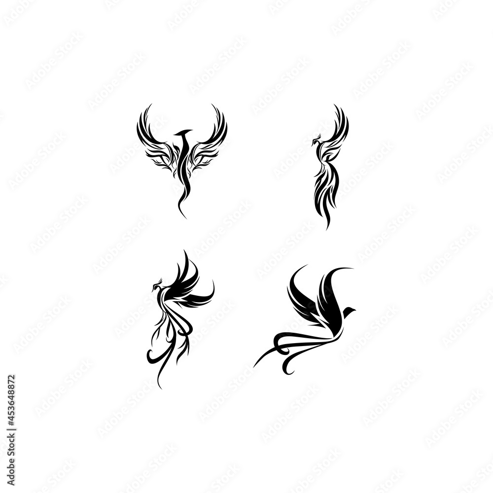 Collection phoenix vector drawing, black Collection phoenix vector drawing, black