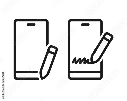 Smartphone with pen, stylus icon. Illustration vector
