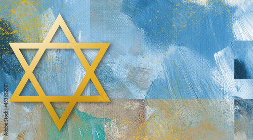 Graphic abstract Star of David  brushstroke background gold photo