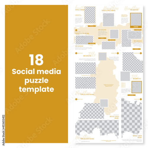 Set of editable social media instagram puzzle wedding, romantic, marriage with rustic design vector template ai & eps 10