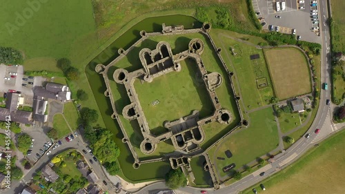 Aerial view of Beaumaris Castle, UNESCO World heritage site, Beaumaris, Anglesey, Gwynedd, North Wales, United Kingdom photo
