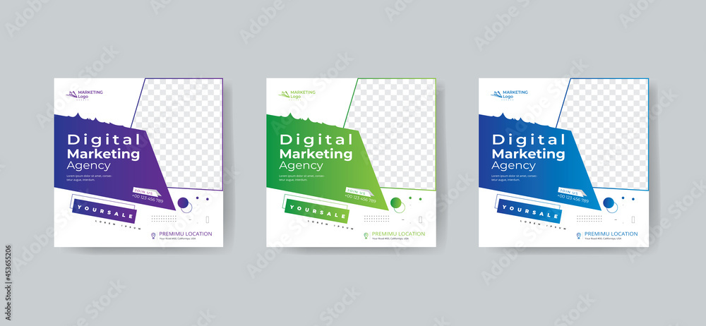 Creative Digital marketing agency social media post template set of your corporate project design.set to print with vector & illustration in 3 Colorful Accents Creative Digital marketing agency social media post template set of your corporate project design.set to print with vector & illustration in 3 Colorful Accents
