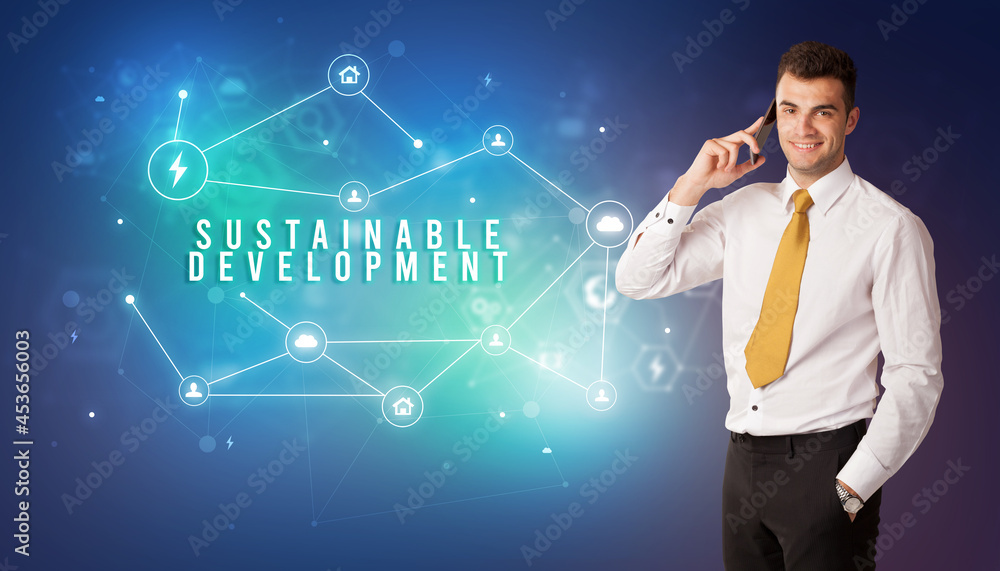 Businessman thinking about technology concept Businessman thinking about technology concept
