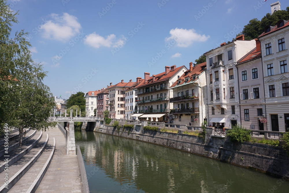 View on the canal of Ljubljana, Slovenia