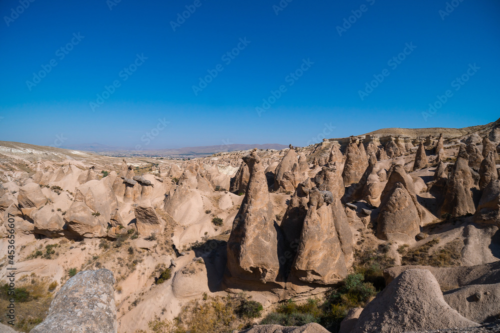 Devrent, Imaginary Valley full of unique rose rock formations in Cappadocia, Turkey. Travel and vacation concept. Summer sunny day.