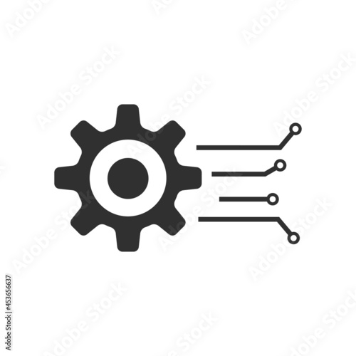 Digital tech icons. Gear with circuit. Electronic engineering, data integration. Circuit board icon. Vector illustration.